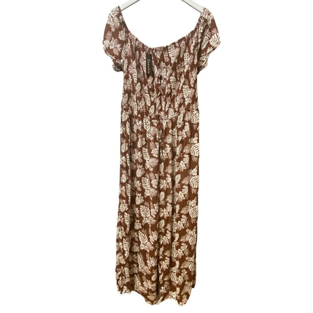 Zenobia Jumpsuit Size 3XL Brown Floral Crop Wide Leg Rayon Sundress NWT